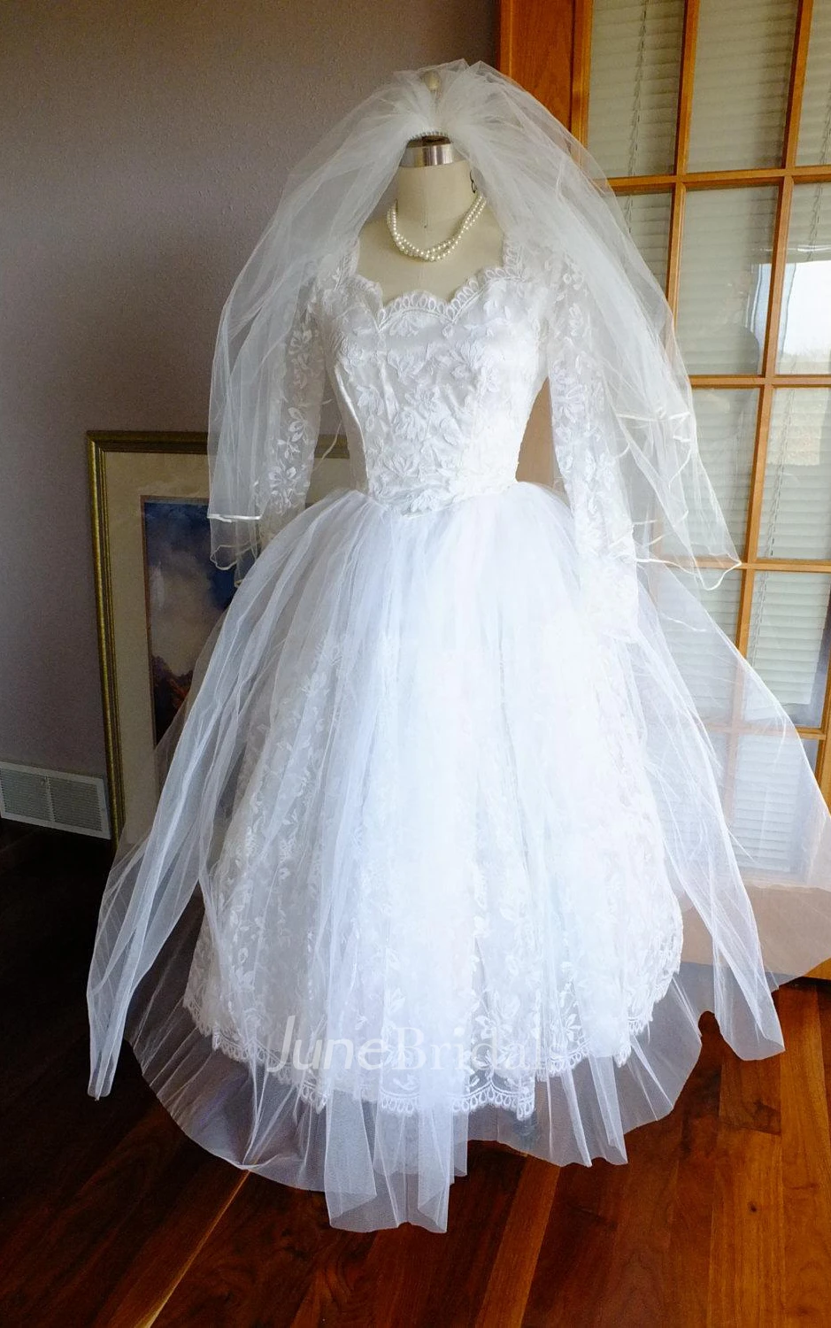 Tea Length 1950s Plus Size Rockabilly Wedding Dress Top Lace with 3/4