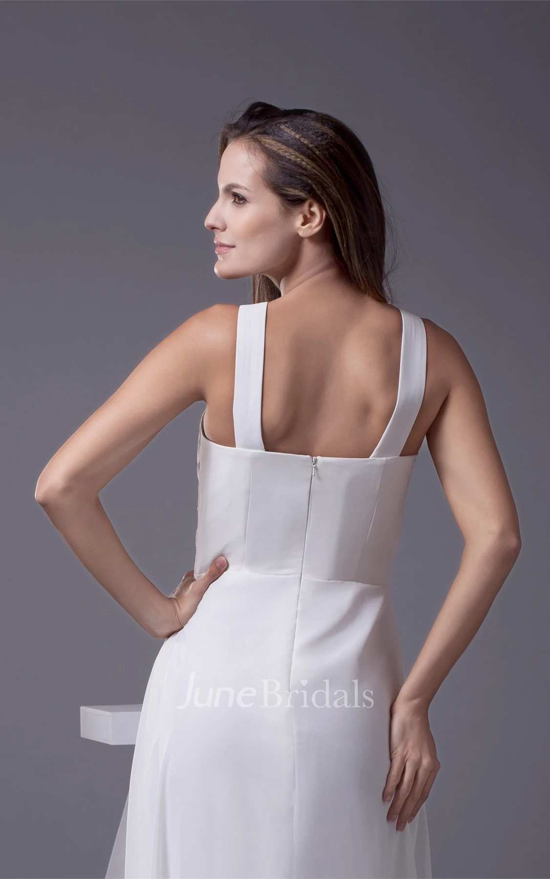 Strapless V-Neck A-Line Floor-Length Dress with Side Draping and Flowered Beadings