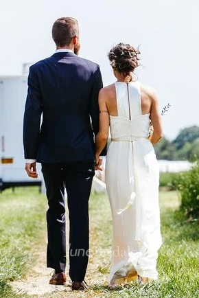 Sexy Chiffon Halter Sleeveless Bridal Gown with Sash