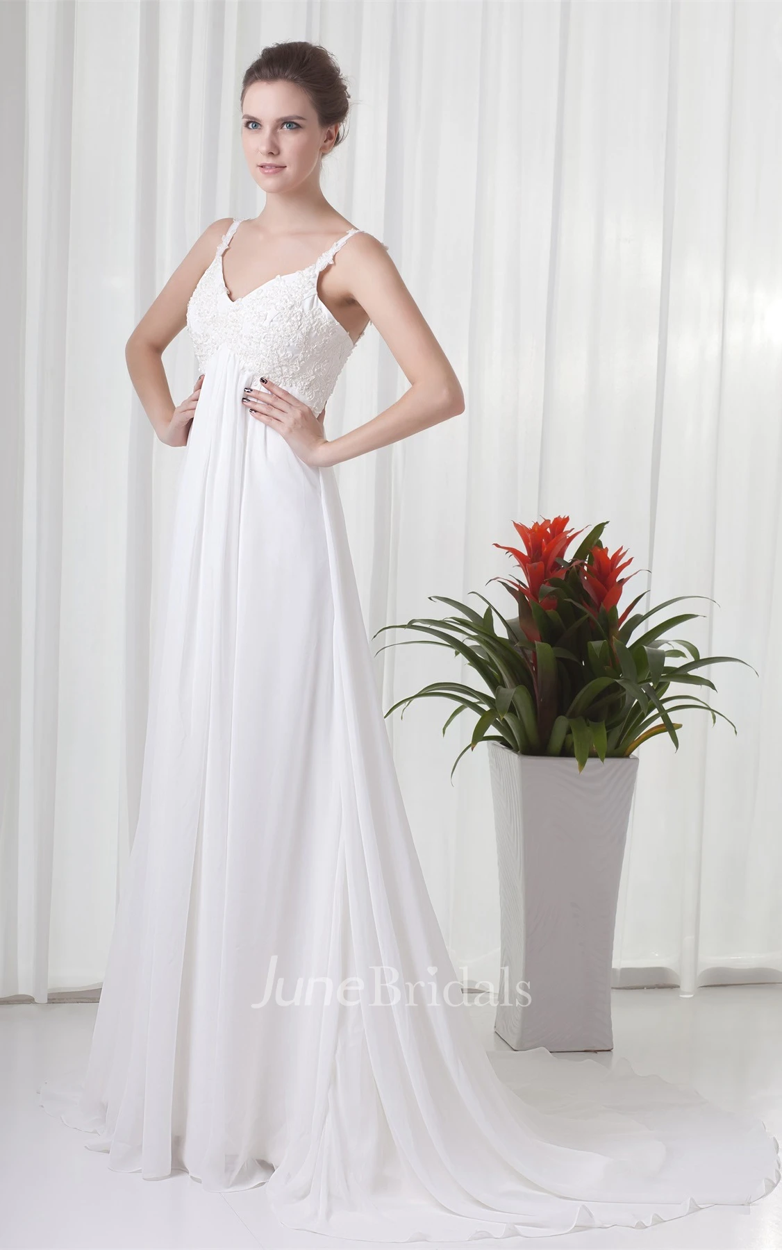 Spaghetti-Strap Empire Maxi Dress with Appliques