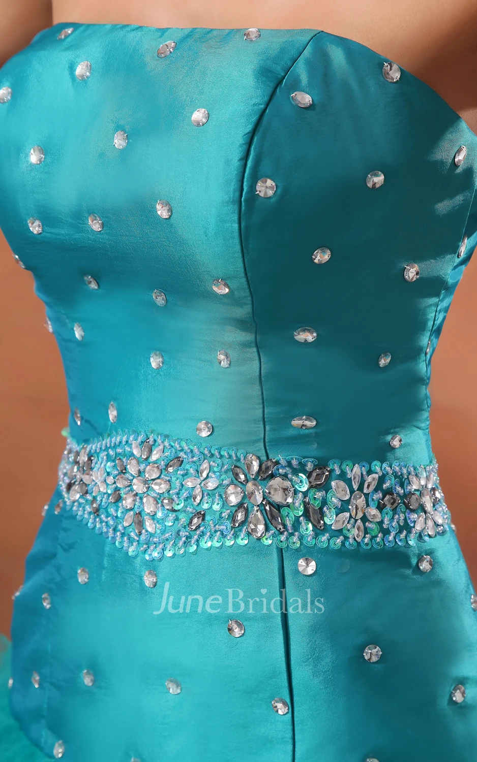 Strapless A-Line Princess Ball Gown With Crystal Detailing And Ruffles