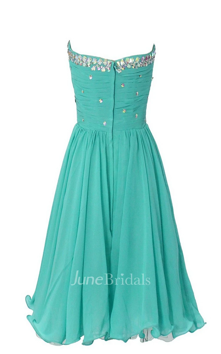 Strapless Sweetheart Ruffled Short Dress With Rhinestones
