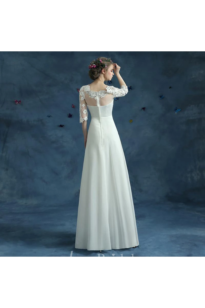 Elegant Lace Half Sleeve Wedding Dress Illusion Zipper Floor-length