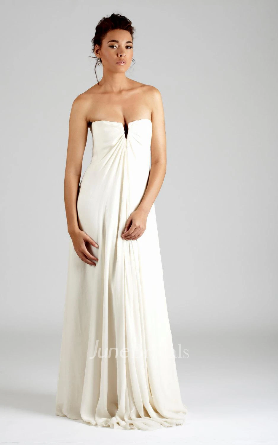 Strapless Long A-Line Chiffon Wedding Dress With Pleats
