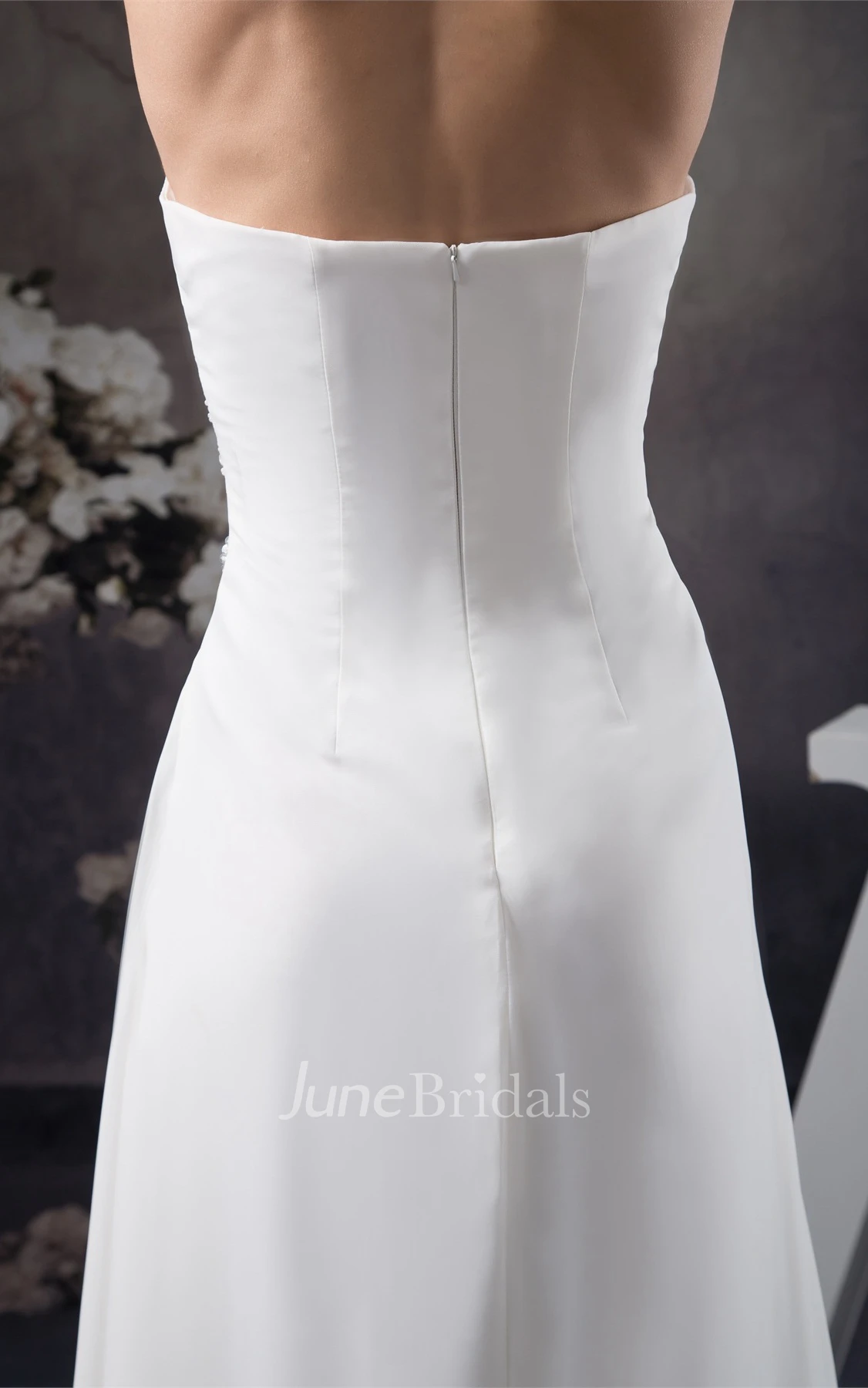 Chiffon Side-Draped A-Line Maxi Dress with Appliques and Halter