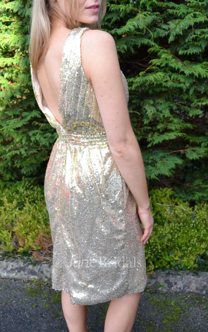 Sequined V-neck Sheath Dress With Low-V Back