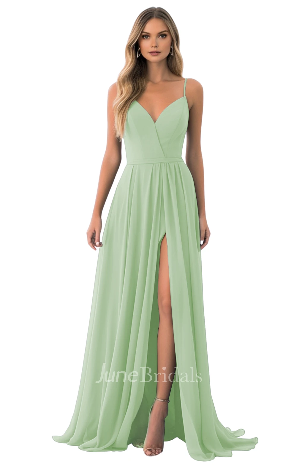 Elegant A-Line Spaghetti Chiffon Bridesmaid Dress with Split Front
