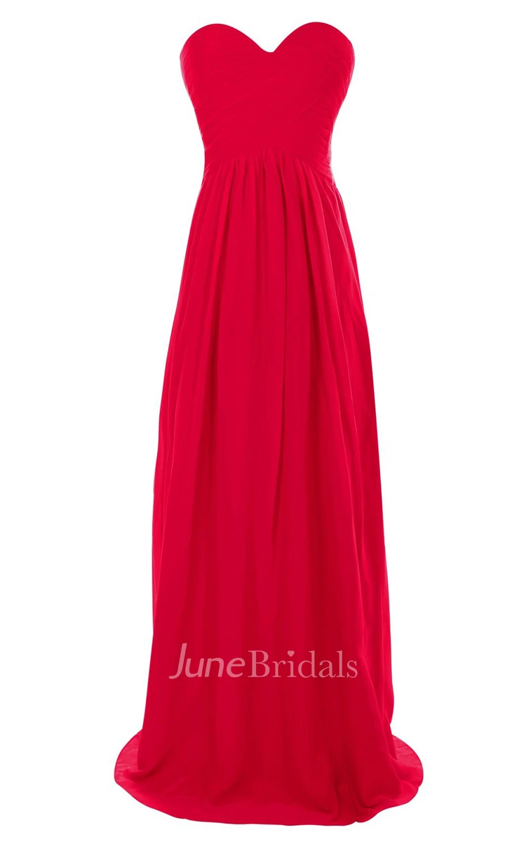 Strapless Sweetheart Ruched Chiffon A-line Gown With Train