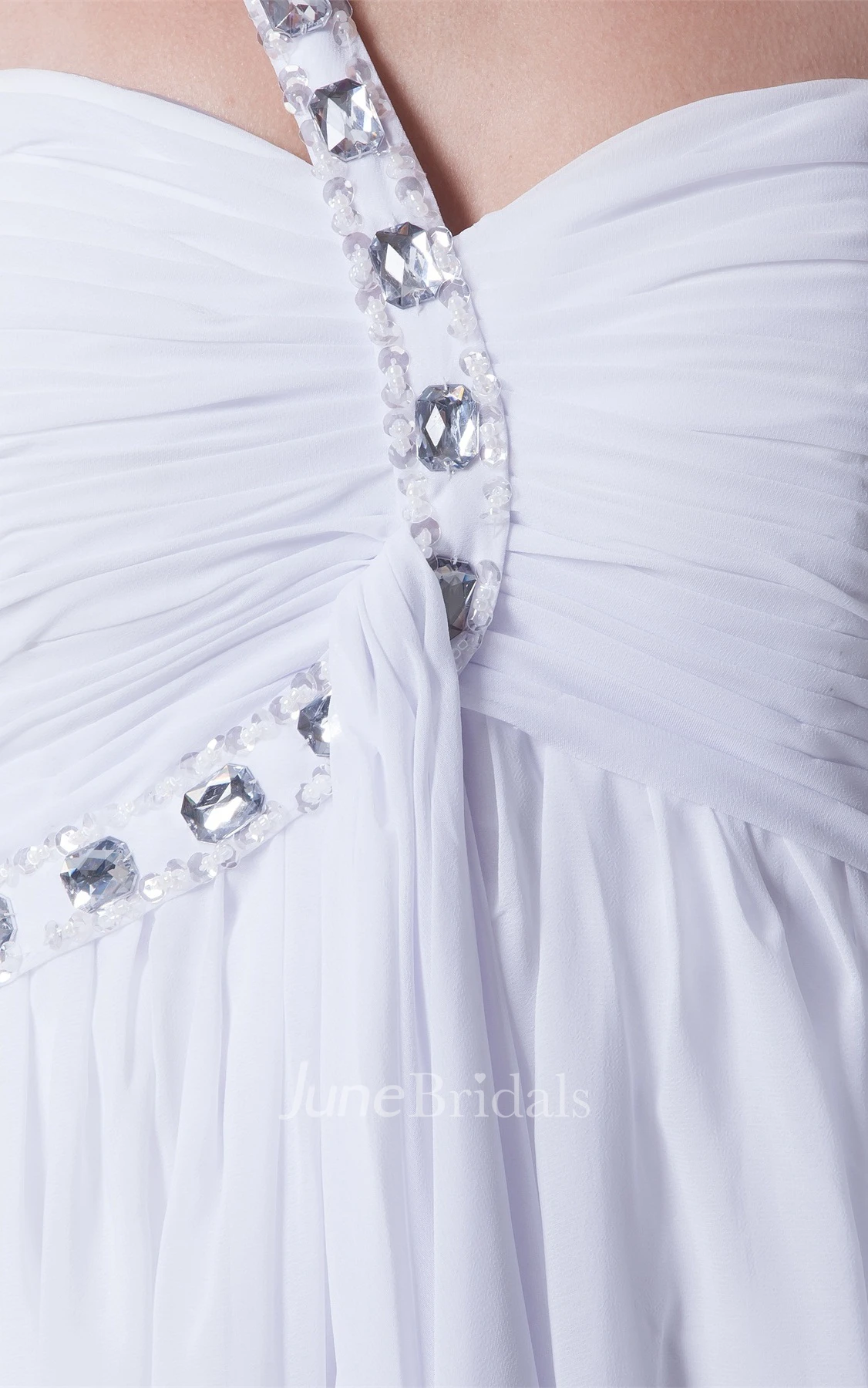 Strap One-Shoulder Sweetheart Ruched Dress with Beadings and Zipper Back