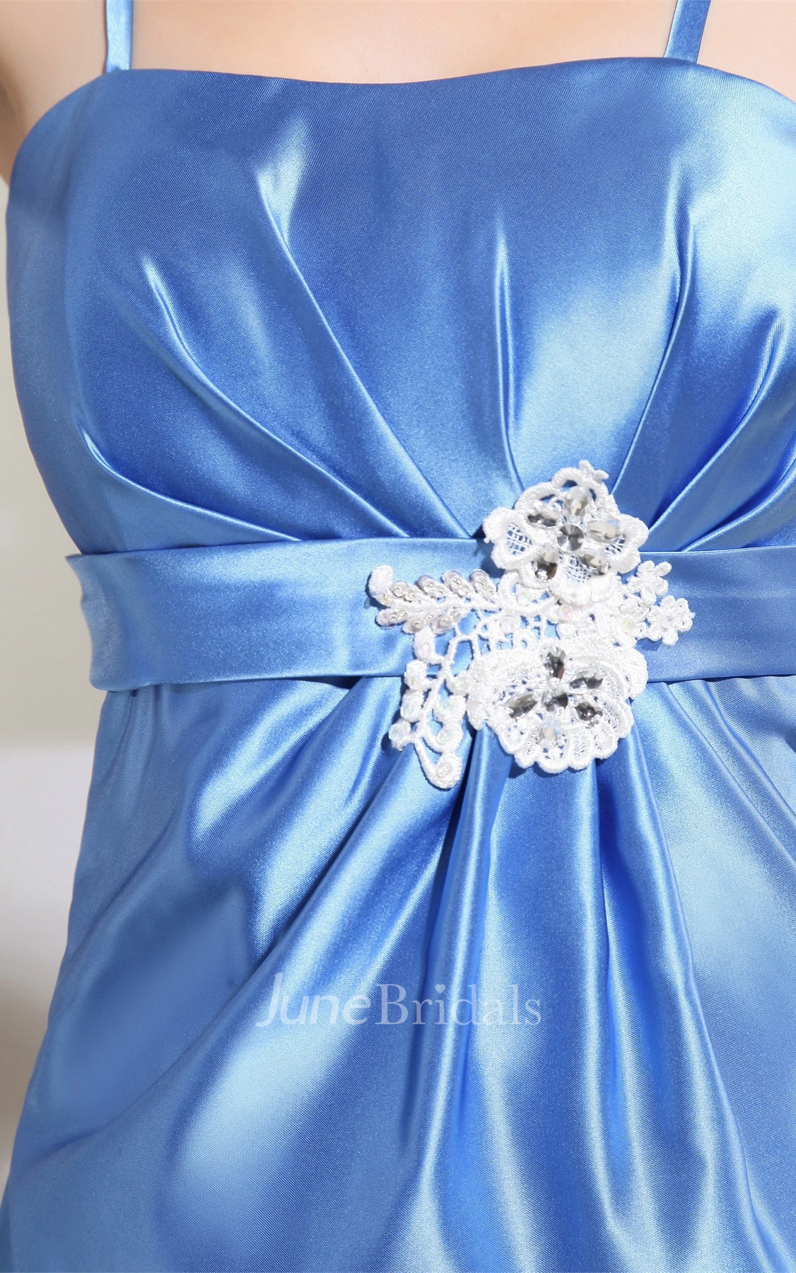 Sleeveless Spaghetti-Straps Satin Sheath Gown with Beaded Sash and Zipper Back