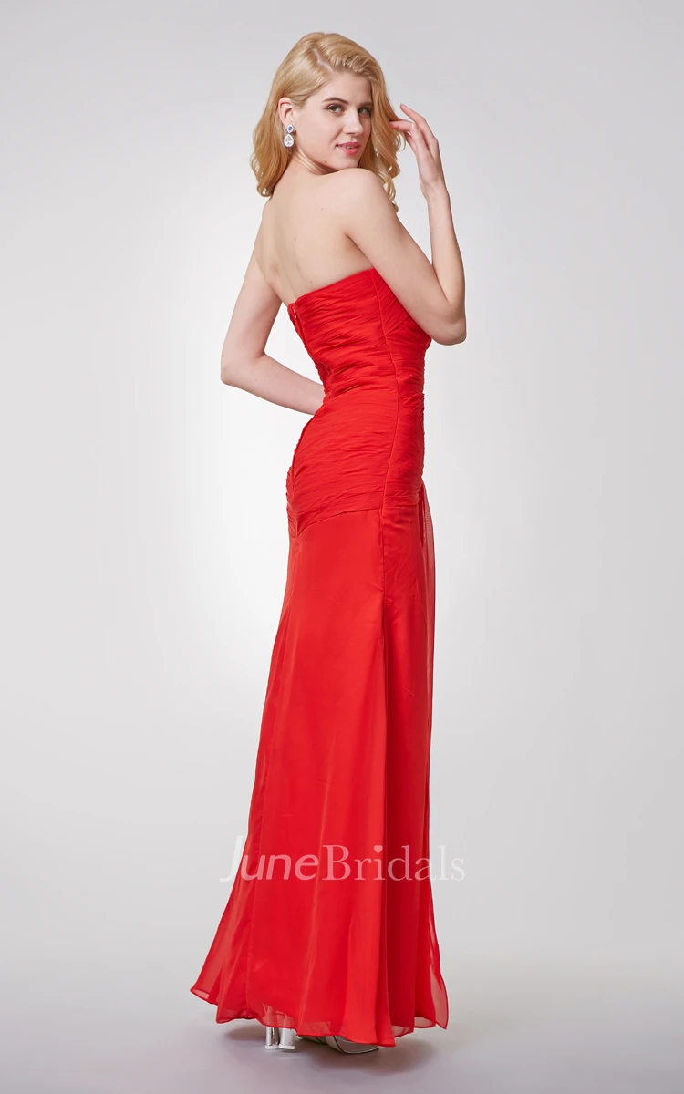 Backless Strapless Draped Long Chiffon Dress