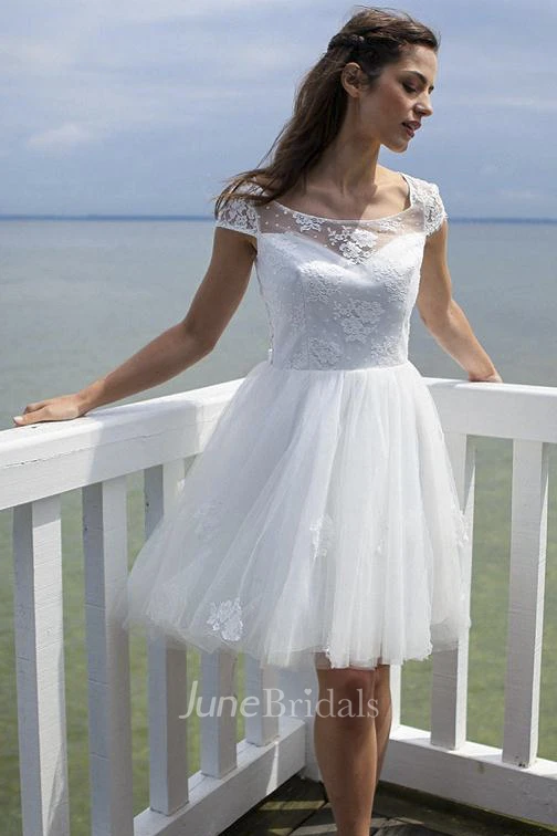 Tulle Cute Knee-length Dress With Keyhole And Illusion Lace