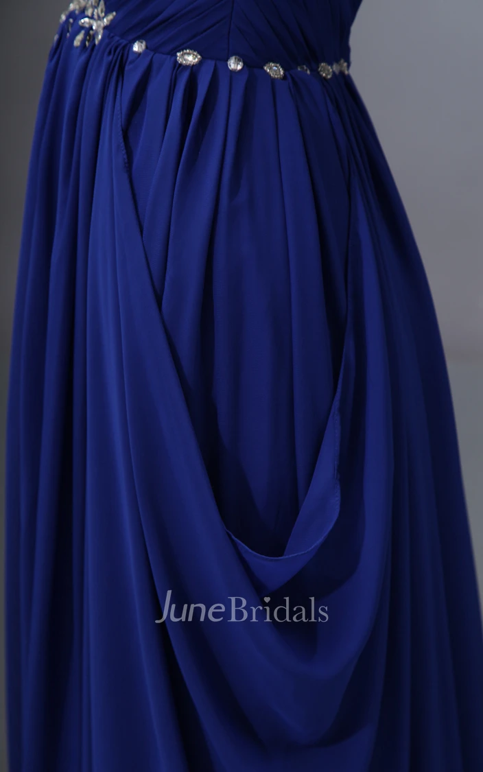 Draping Sweetheart Sleeveless Dress With Ruching And Crystal Detailing