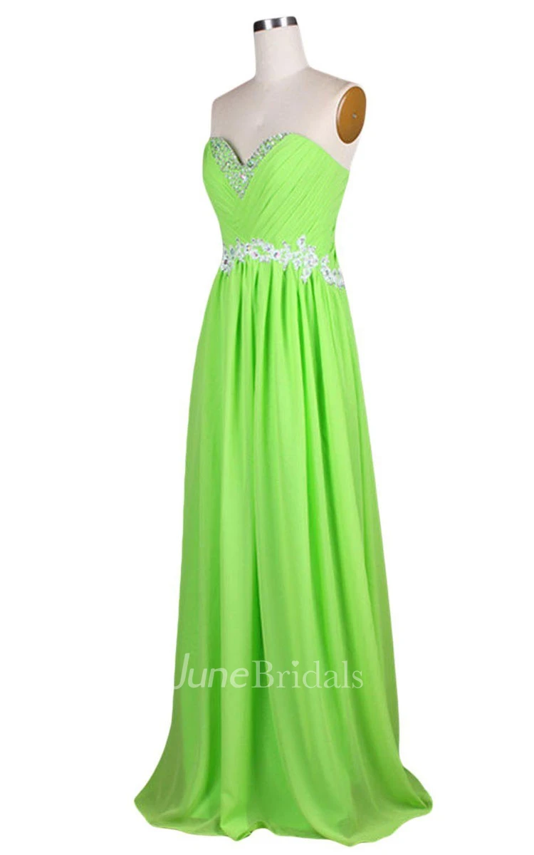 Sweetheart Pleated Beaded A-line Gown With Lace-up Back