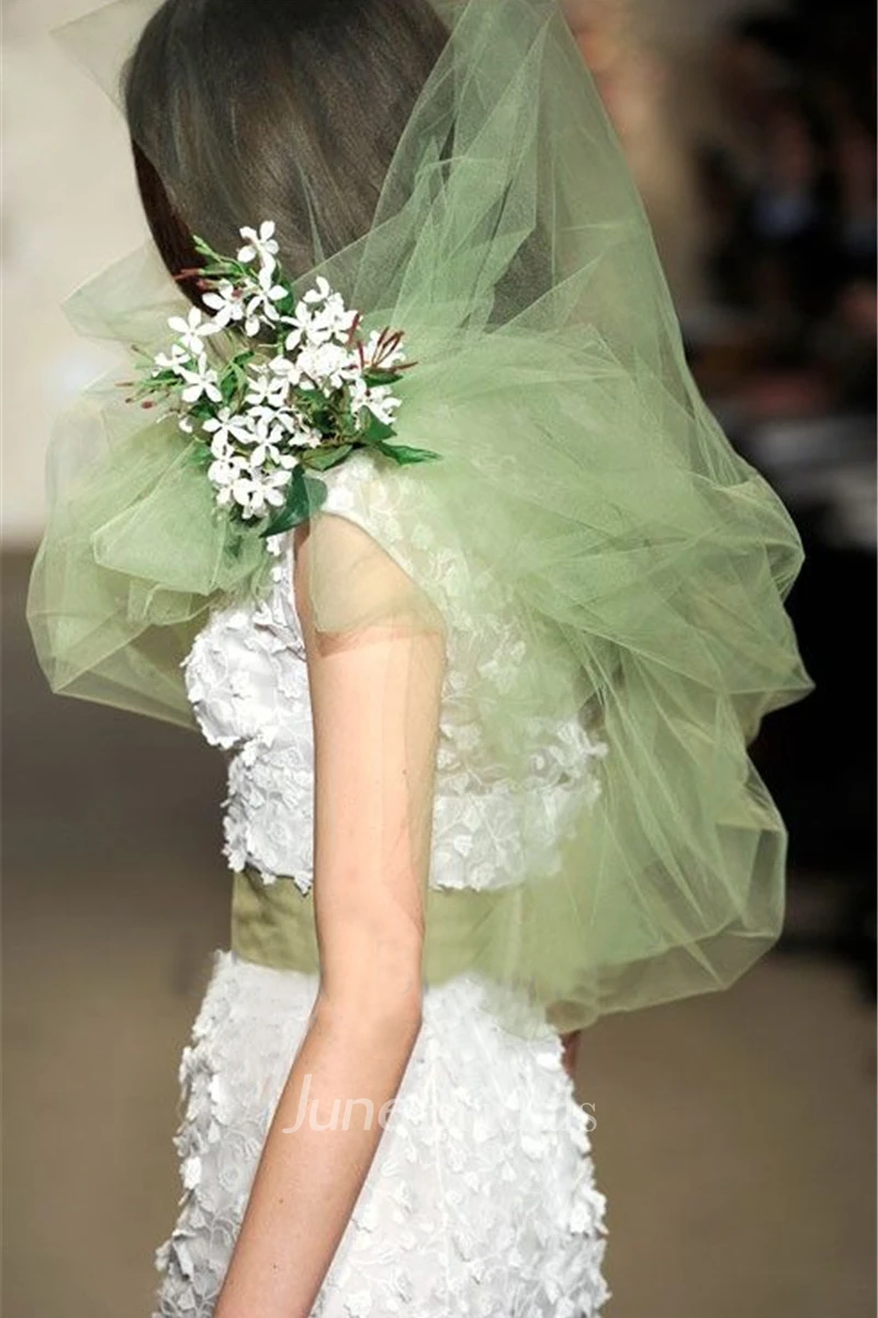 Simple Plain Tulle Light Green Bridal Veil