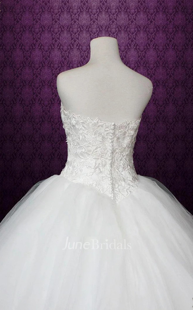 Sweetheart Drop Waist Long Tulle Wedding Dress With Button Back