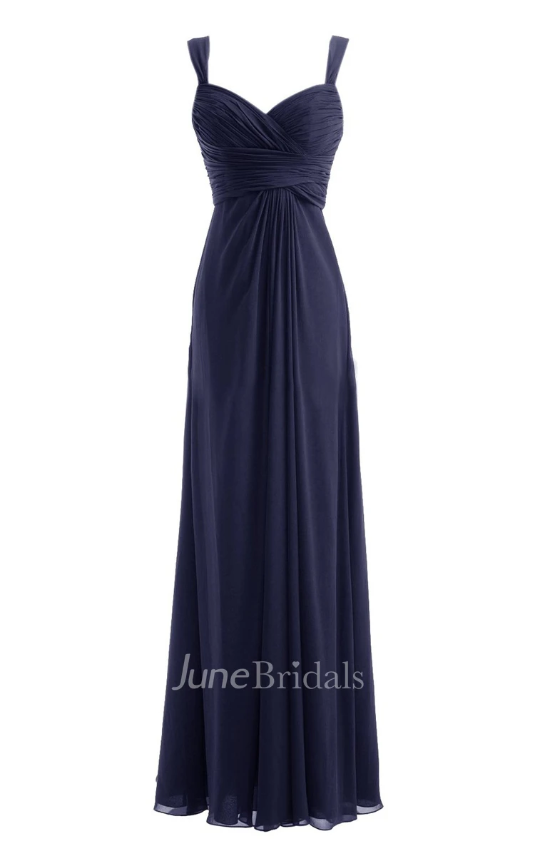 Straps Sweetheart Ruched Chiffon A-line Dress