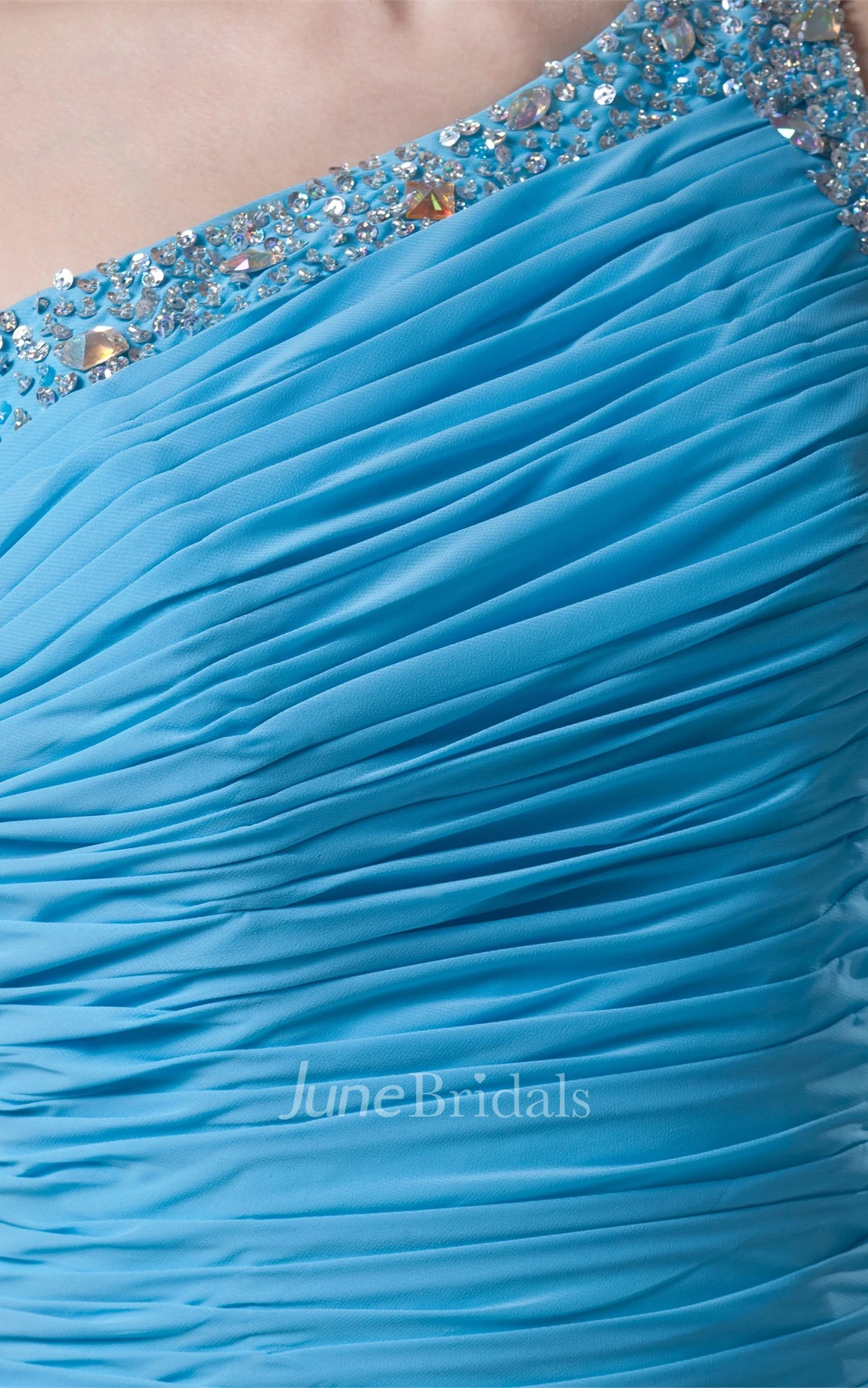 One-Shoulder Column Beaded Dress with Ruched Bodice