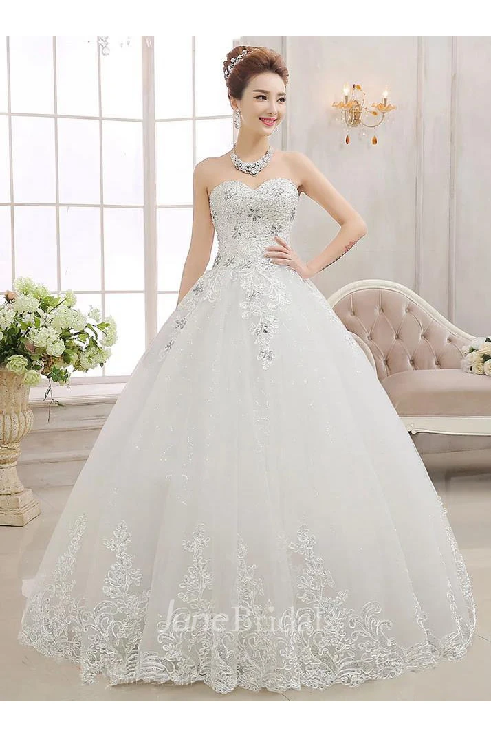 Glamorous Sweetheart Ball Gown Wedding Dreses Lace Tulle With Crystal