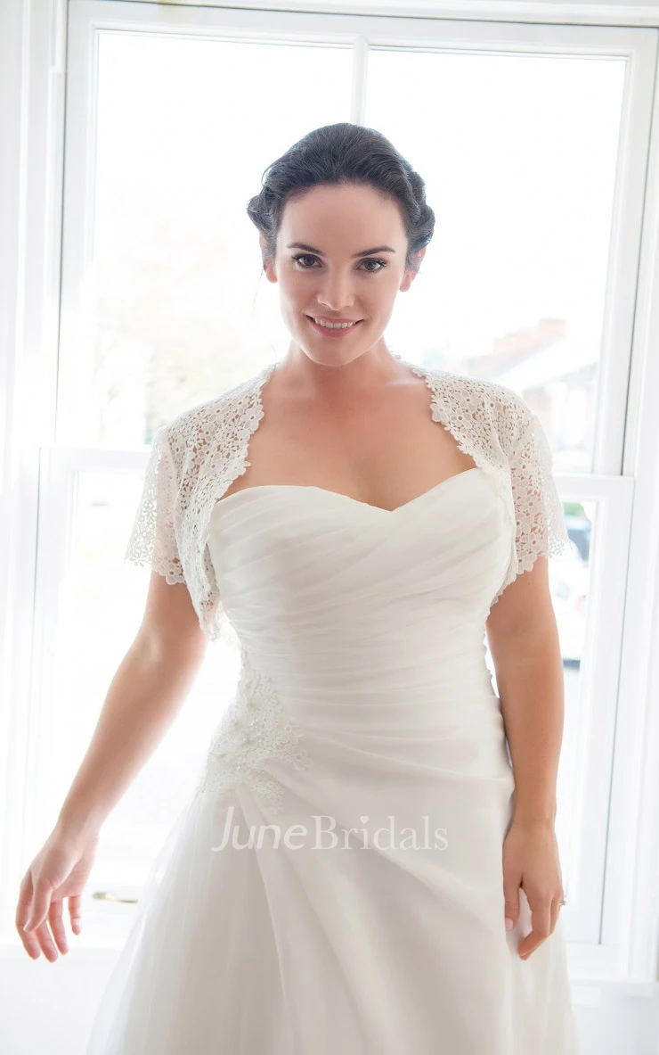 A-Line Long Sweetheart Chiffon Court Train Side Draping Dress