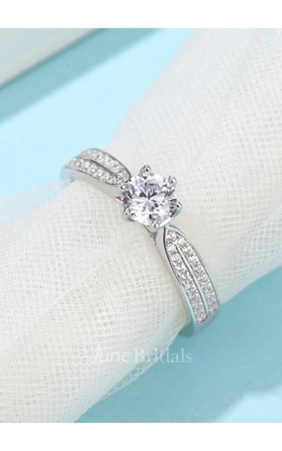 Halo Side Stones Round Cut 925 Silver Engagement Rings