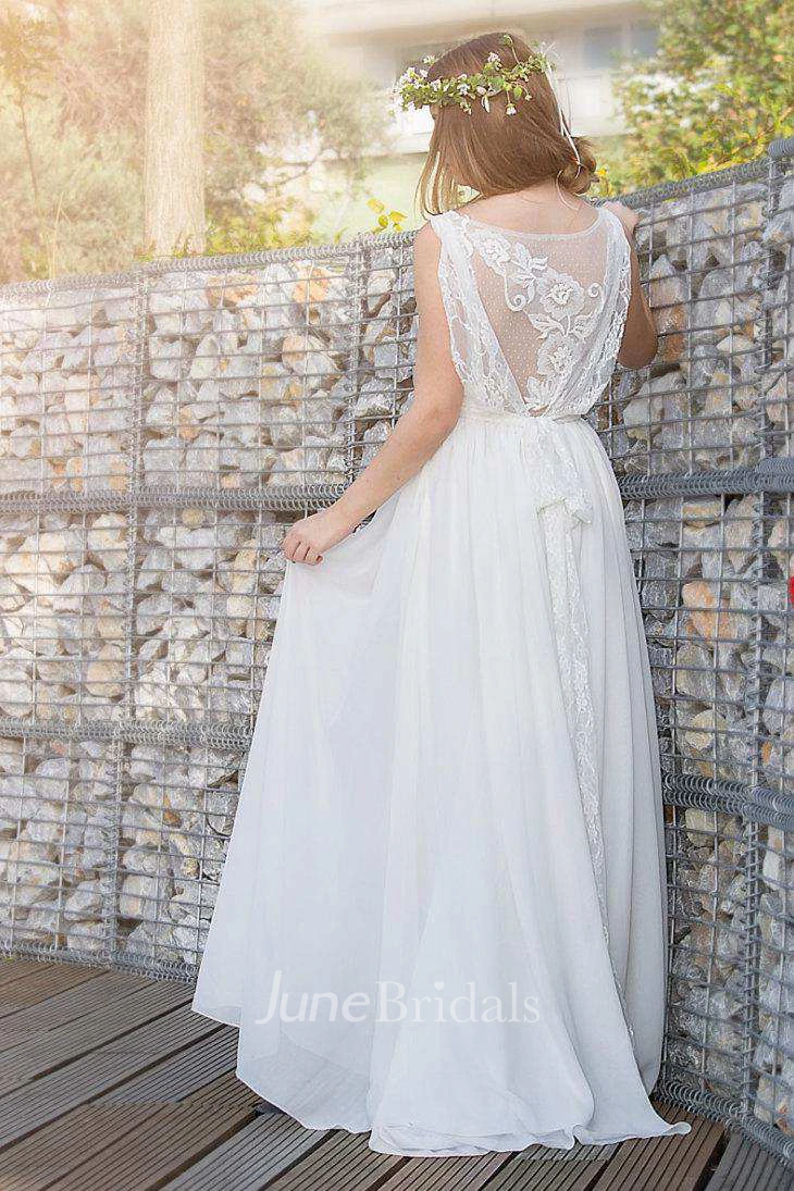 Chiffon Tulle Appliques Lace Wedding Dress