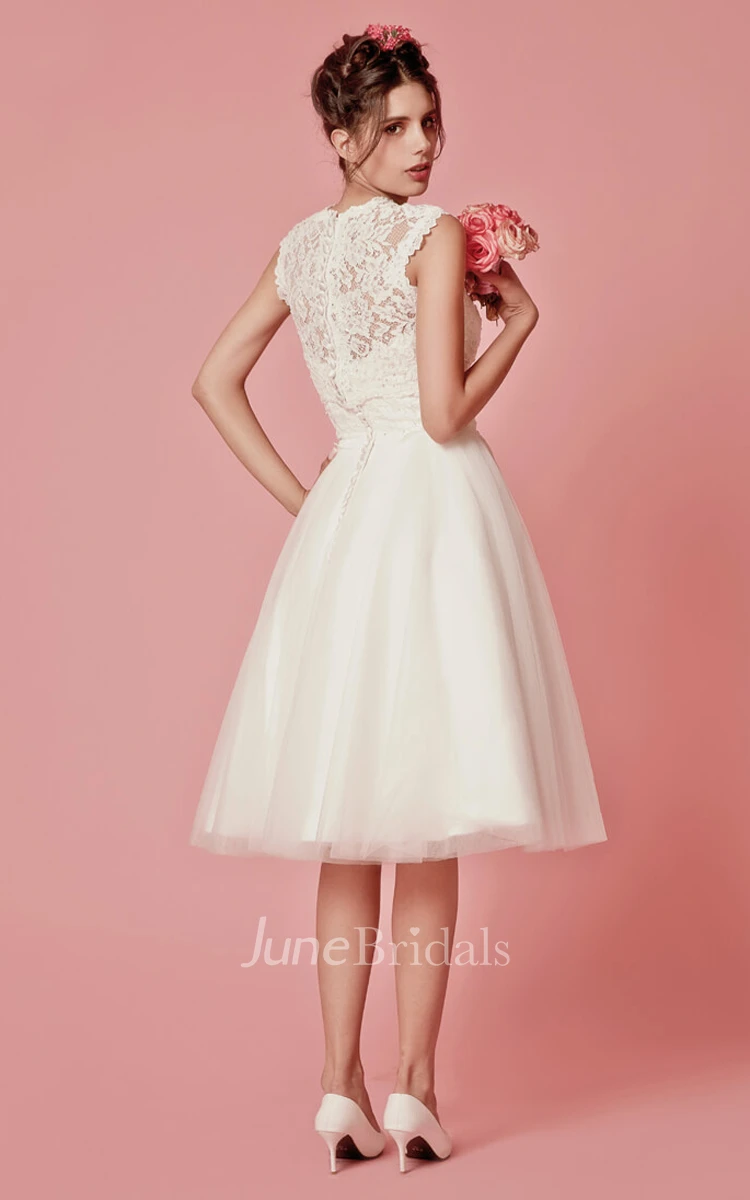 Cap Sleeved A-Line Knee Length Wedding Dress With Jacket
