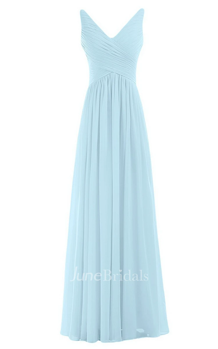Sleeveless V-neck Chiffon Dress With Crisscross Ruching