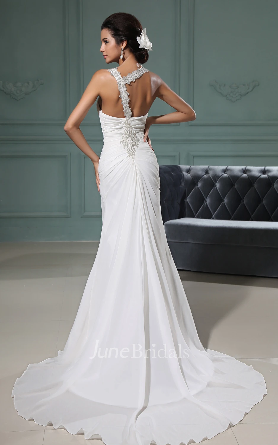 Wonderful Ruffled Deep Column Gown With Brush Train