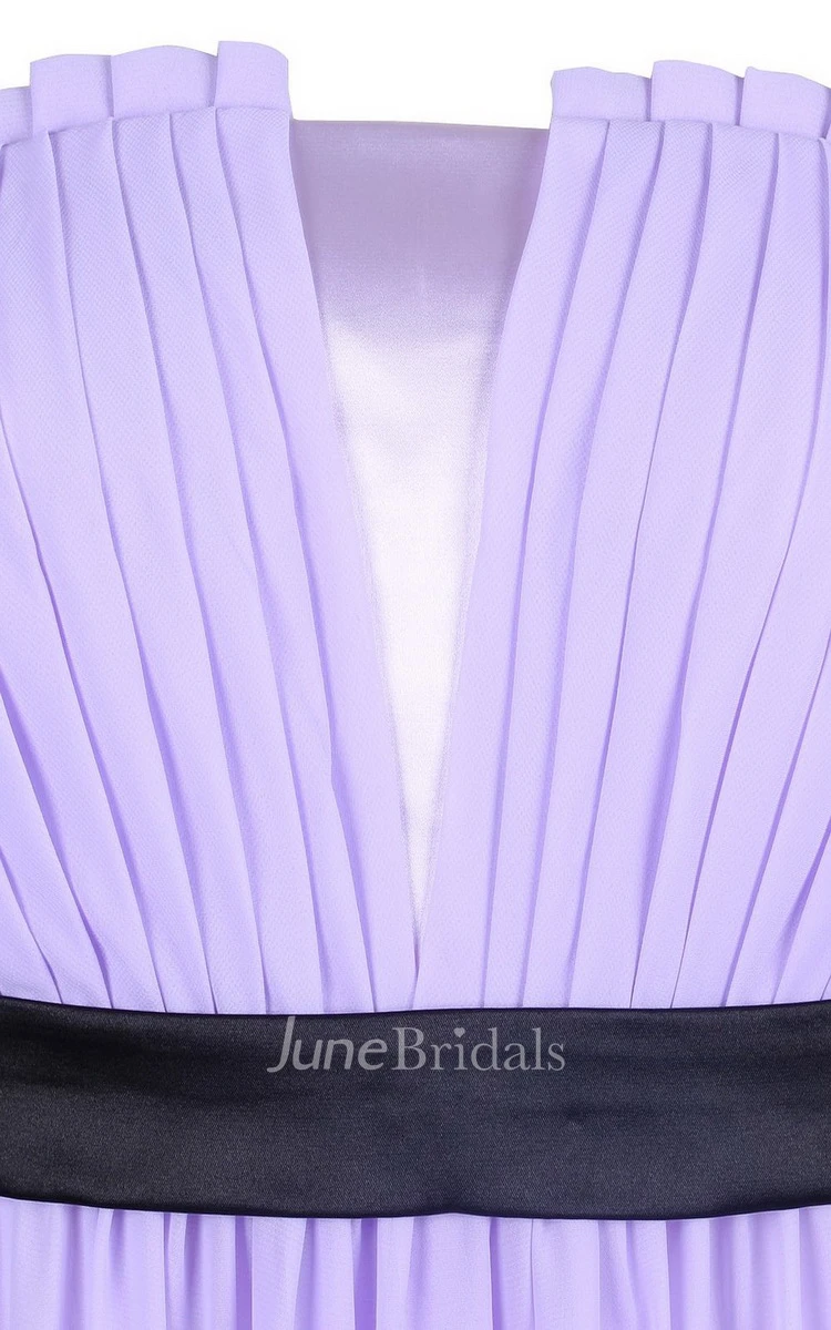 Strapless Pleated Long Wedding Dress With Chiffon Belt