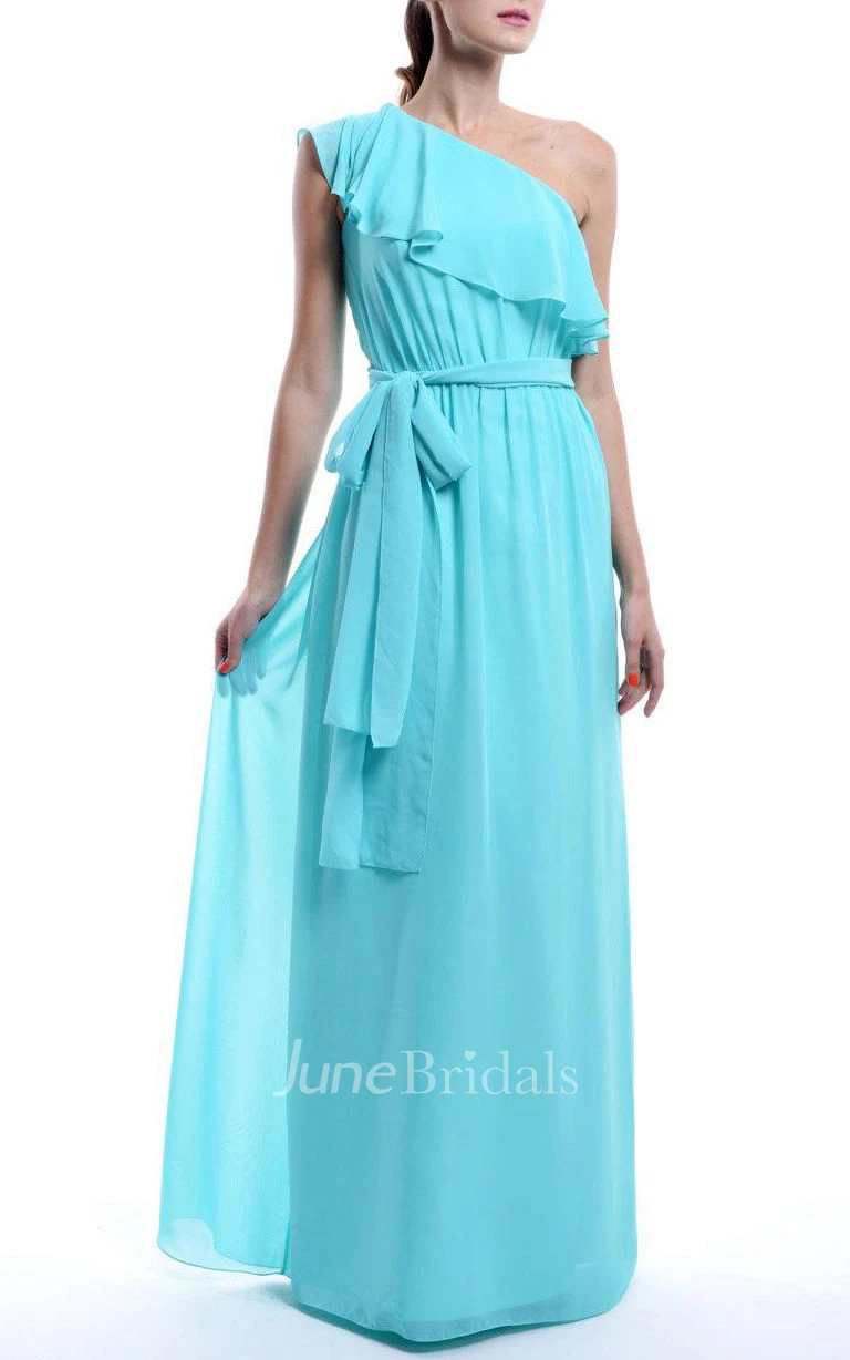 A-line Maxi One-shoulder Chiffon Dress