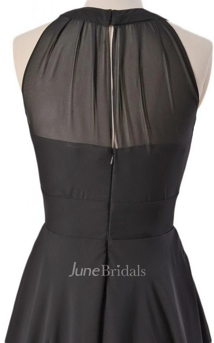 Scoop Neckline A-line Layered Dress With Illusion Back