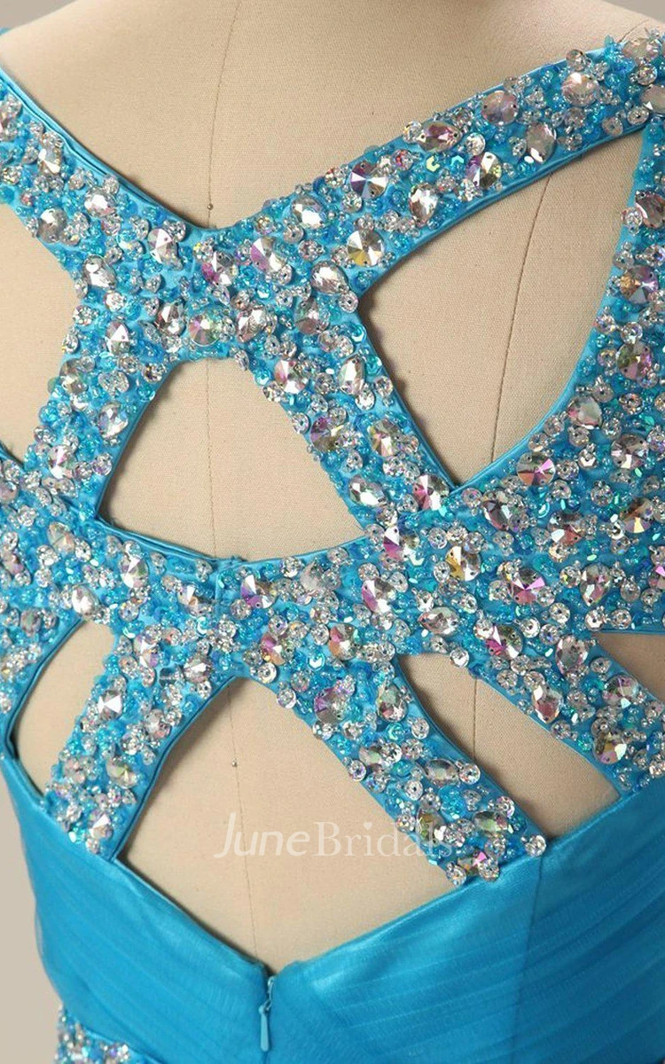 Sleeveless A-line Tulle Gown With Sequined Waistline