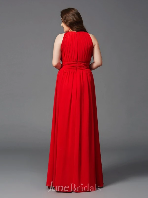 A-line Floor-length Jewel Sleeveless Chiffon Pleats Zipper Dress