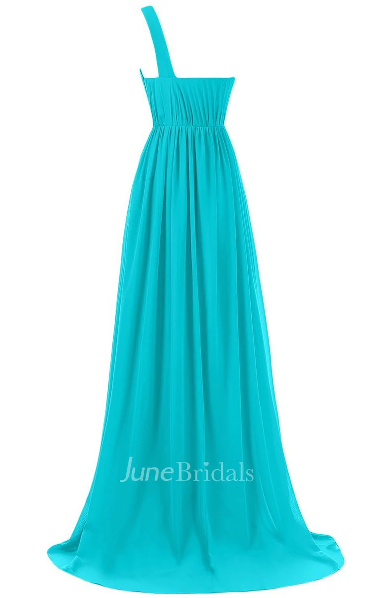 Chic One-shoulder Pleated Chiffon A-line Gown With Train