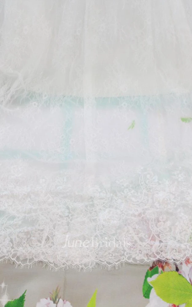 Bateau Neck Long Sleeve Lace Wedding Dress With V-Back