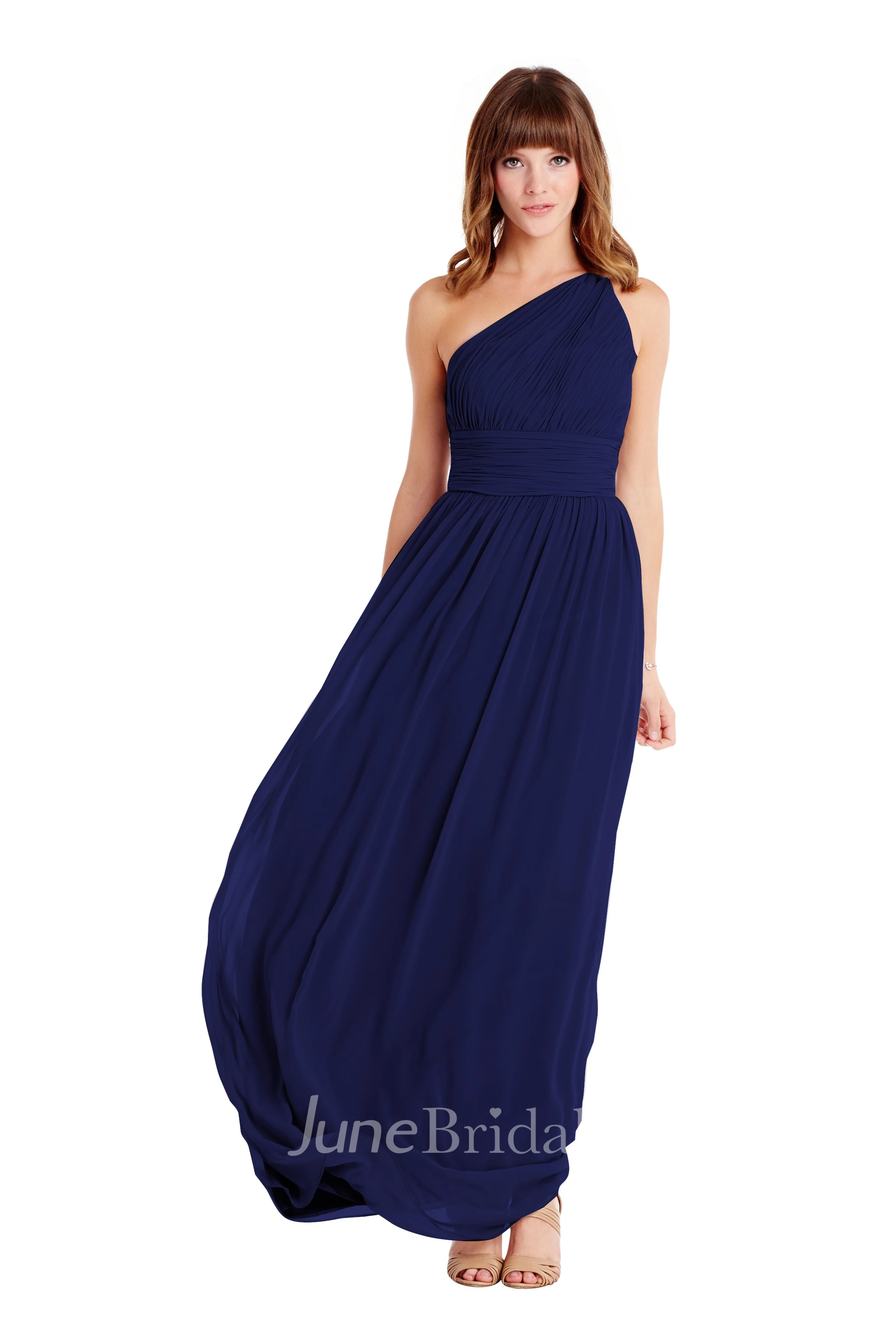 Floor-Length One-Shoulder Ruched Sleeveless Chiffon Muti-Color Convertible Bridesmaid Dress