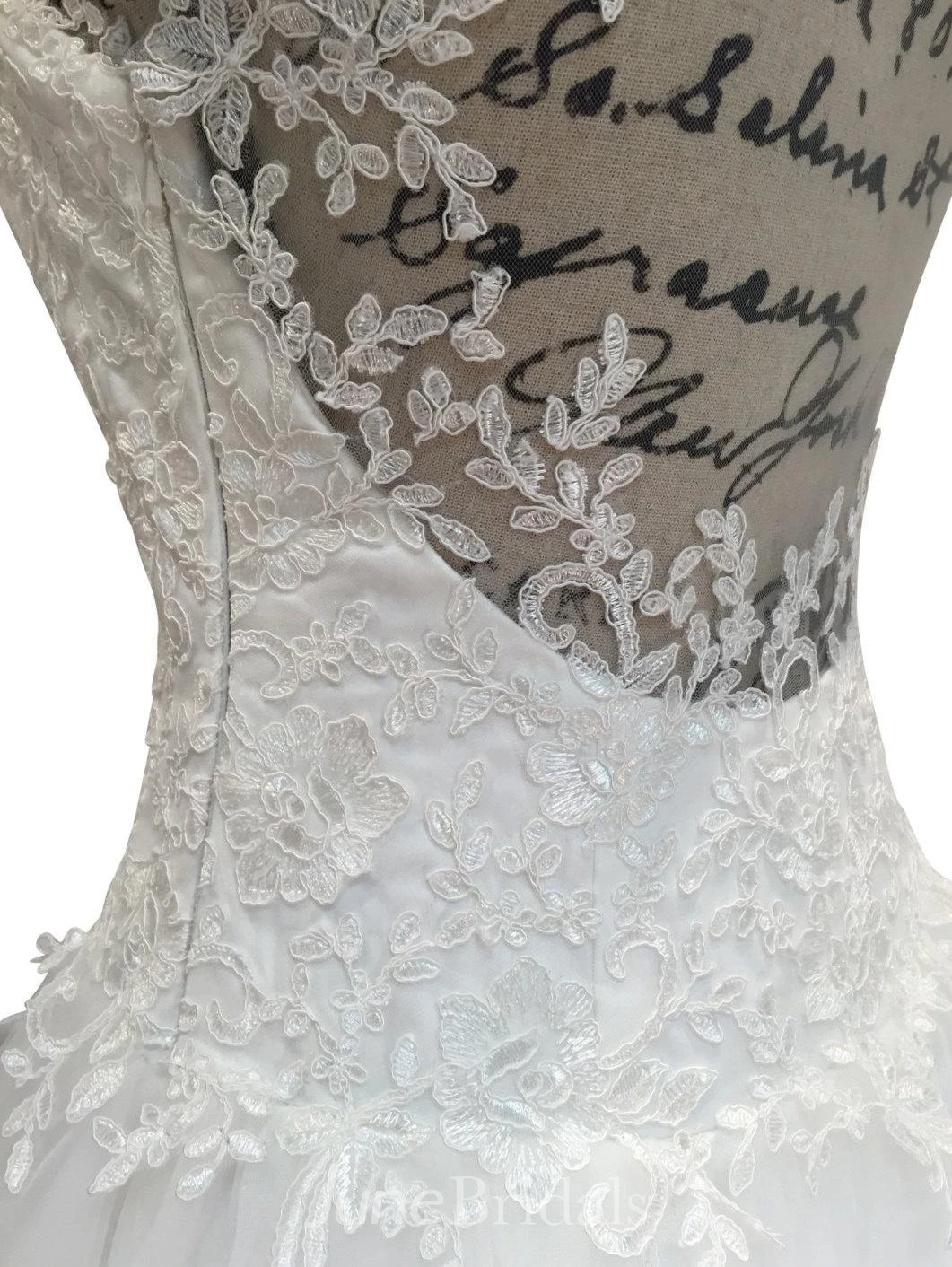 Off White Cap Sleeve Sweetheart Neck Pleated Tulle & Lace Wedding Dress