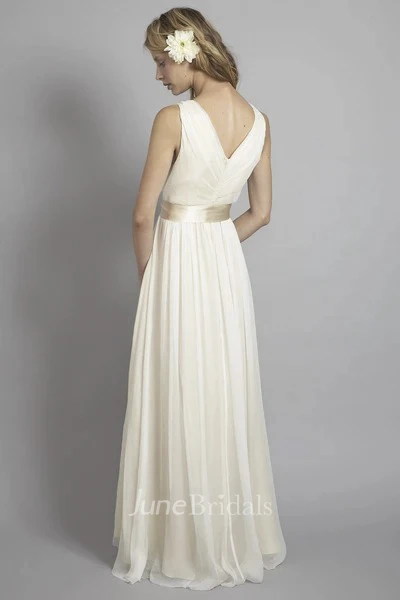 Plunging Chiffon Sleeveless Criss Cross Empire Wedding Gown With Low V-back