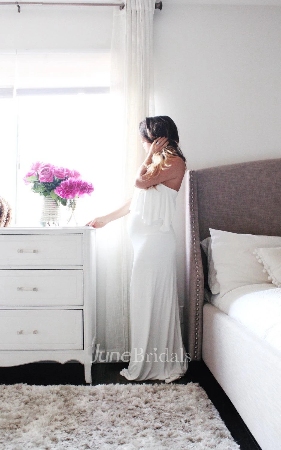 Maternity Gown Fitted White Maternity The Strapless Flounce Dress