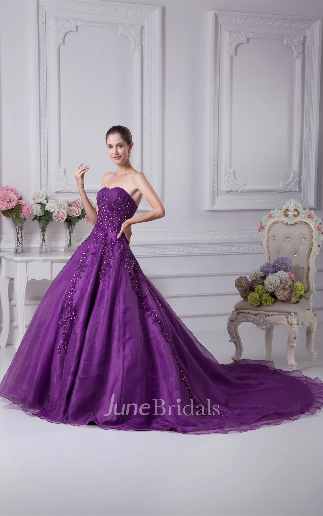 Sweetheart Ruched A-Line Gown with Beading and Corset Back