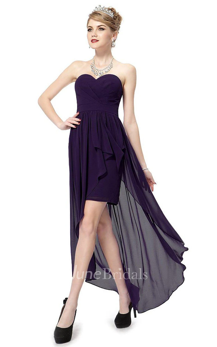 Sweetheart Asymmetrical Chiffon Gown With Pleats