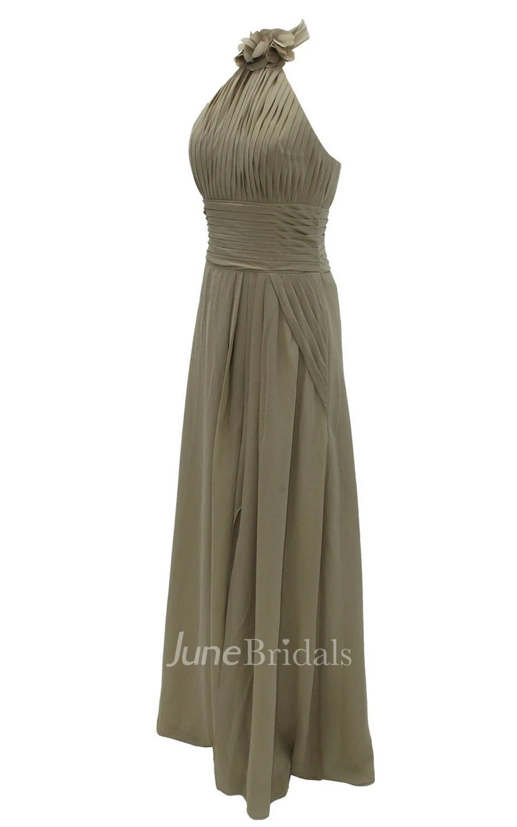 Petal High Neck Halter A-line Gown With Band