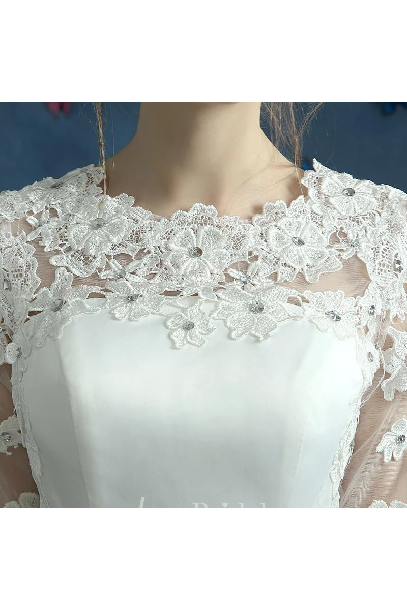 Elegant Lace Half Sleeve Wedding Dress Illusion Zipper Floor-length