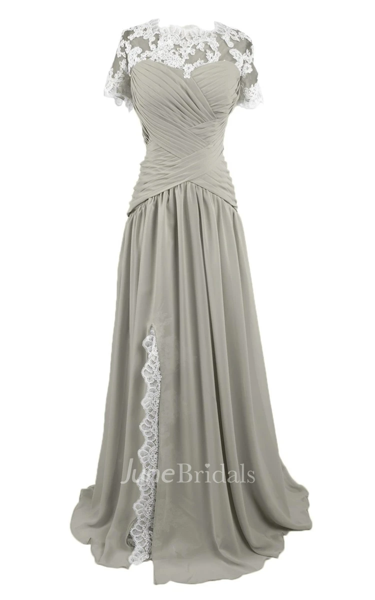 High-neck Sweep Train With Basque Waist