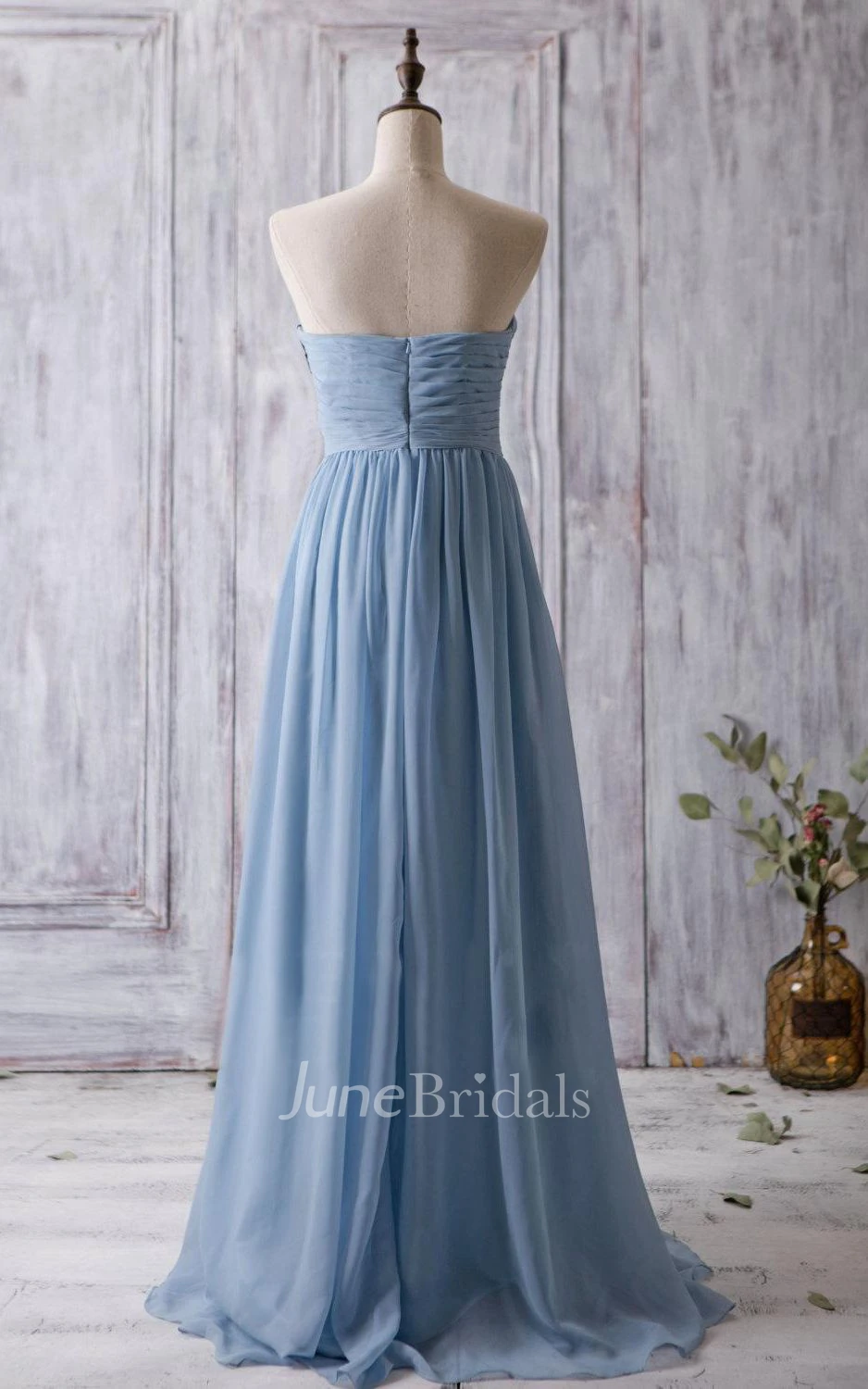 Sweetheart Pleated A-line Chiffon Long Dress Criss Cross Top