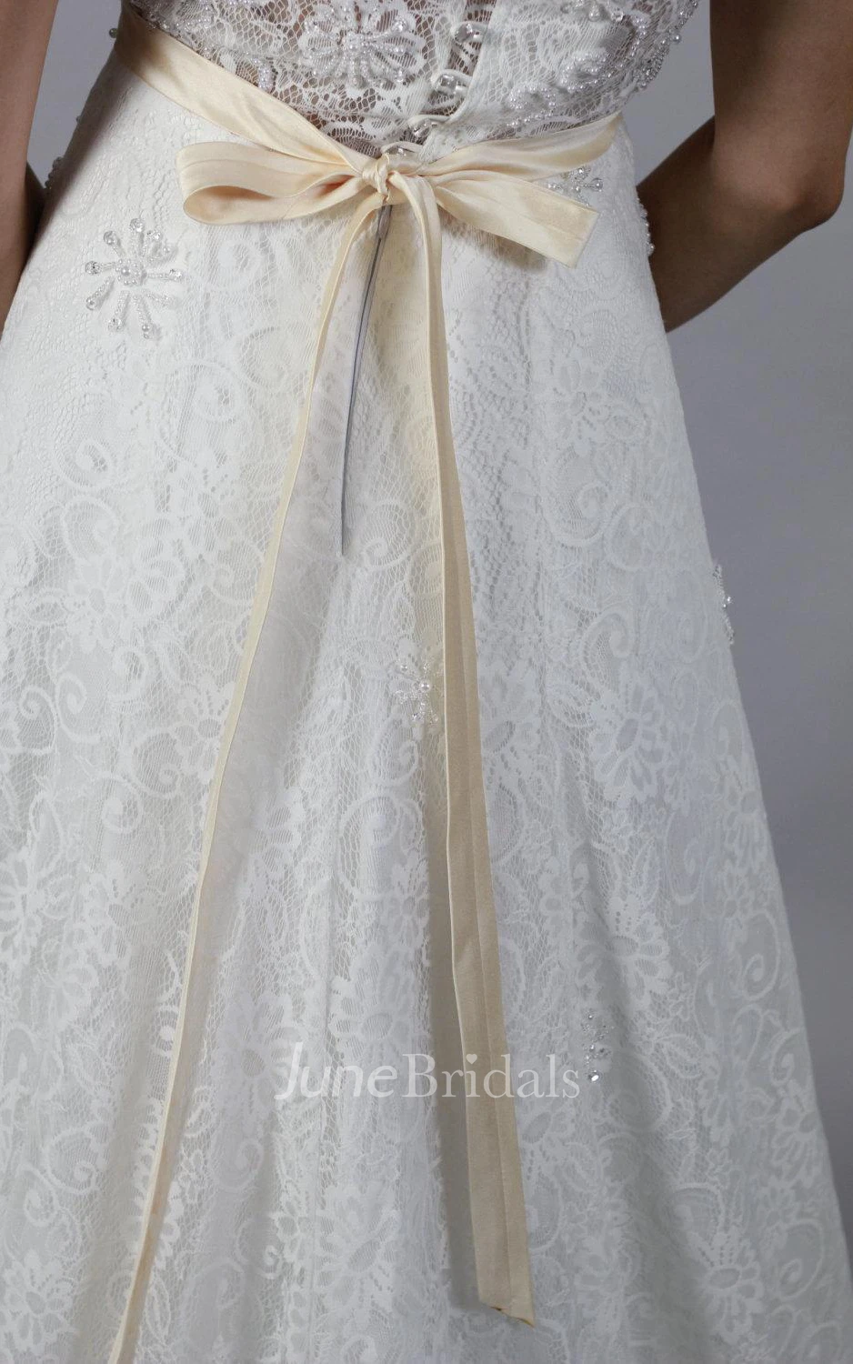 Full Lace Scoop Neck Sleeveless Long A-Line Wedding Dress With Crystal Beaded Waist