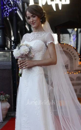 Rustic Lace Ivory Satin Bridal With Train Dress