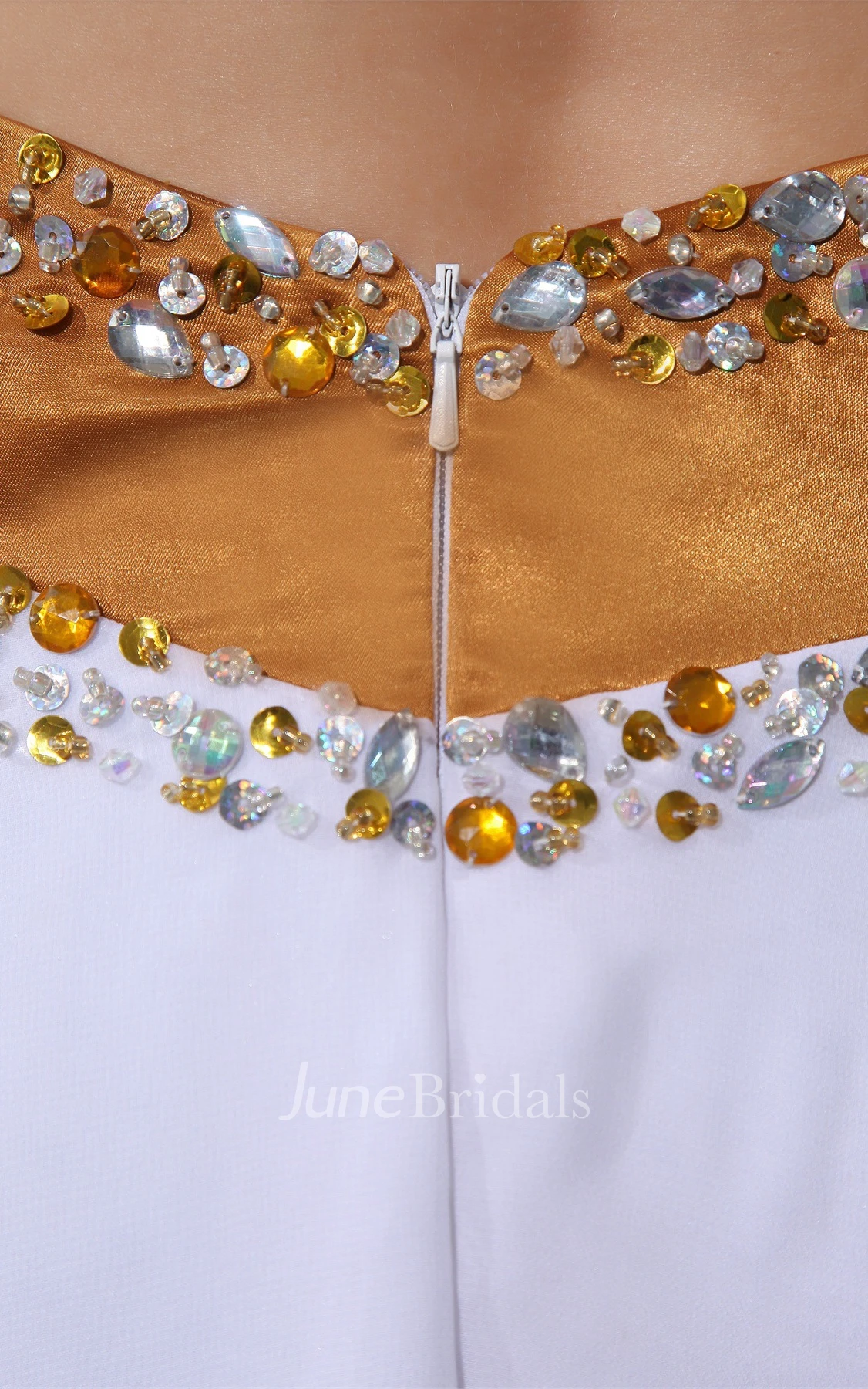 Two-Tone Plunged Spaghetti-Strap Dress with Keyhole and Front Slit