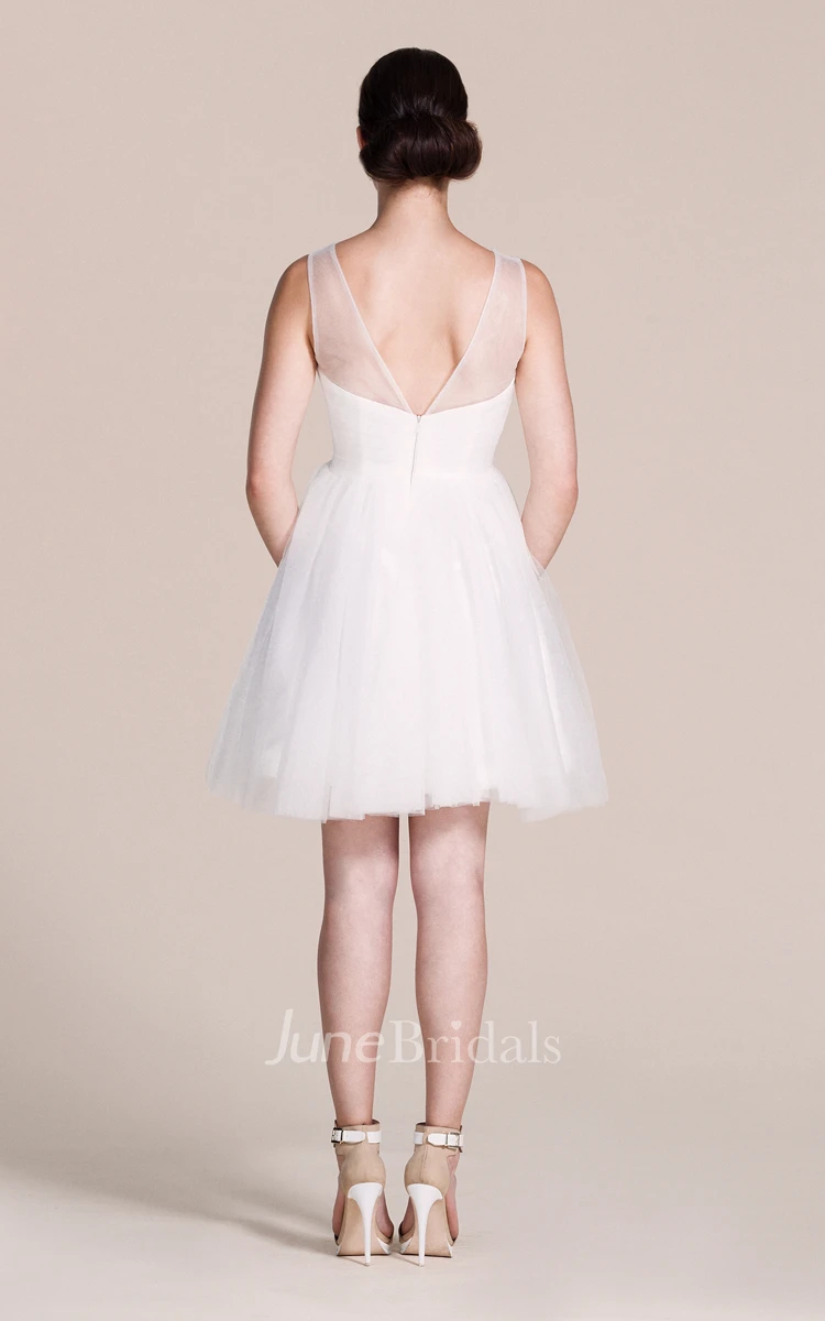 A-Line Tulle Short Bridesmaid Dress with Illusion Neck